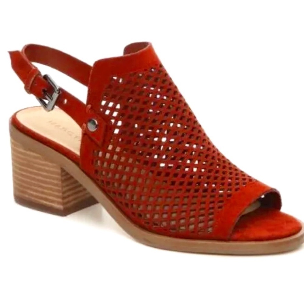 EUC Marc Fisher Sasha Faux Suede Eyelet Sandal Block Heel Open Toe Size 8.5